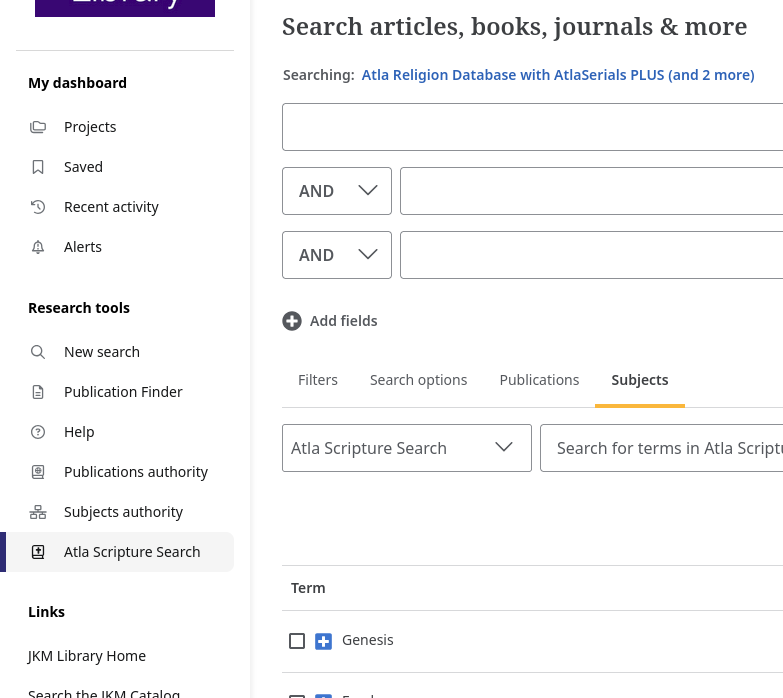 The new "Atla Scripture Search" sidebar link