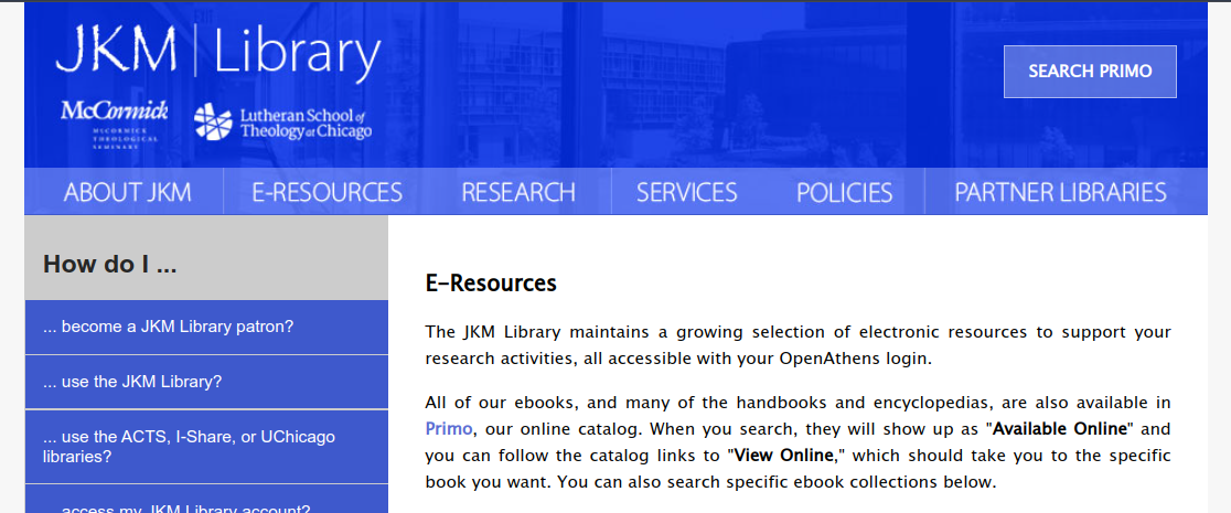 The JKM Library E-Resources page